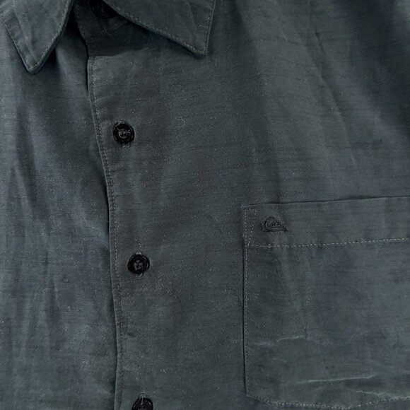Quiksilver Short Sleeve 2XL Black Button Up Mens Solid Skate Pocket Shirt Spread - Picture 11 of 16